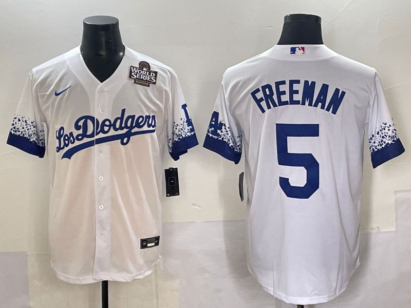 Men Los Angeles Dodgers 5 Freeman White blue City Edition Nike MLB Jersey style 6